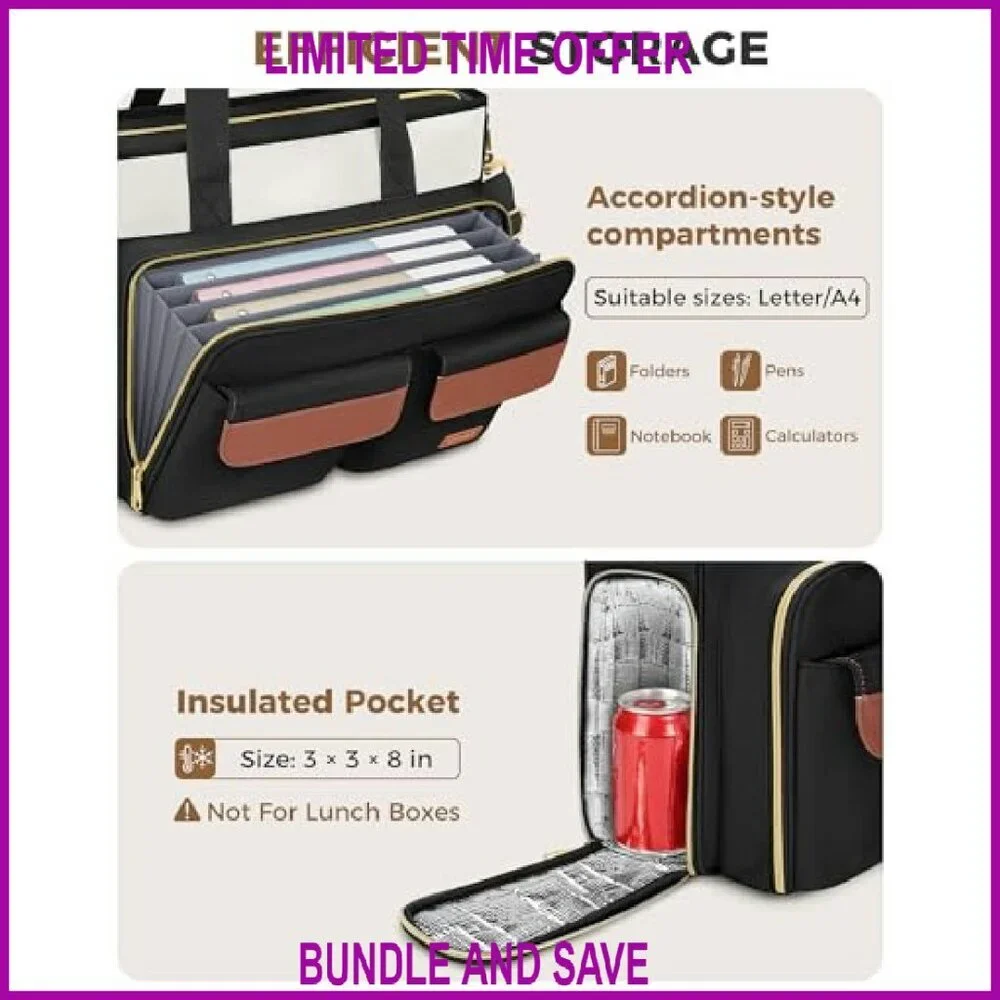 15.6 Inch Laptop Tote Bag with USB Port & Luggage Strap, Waterproof Work Bag